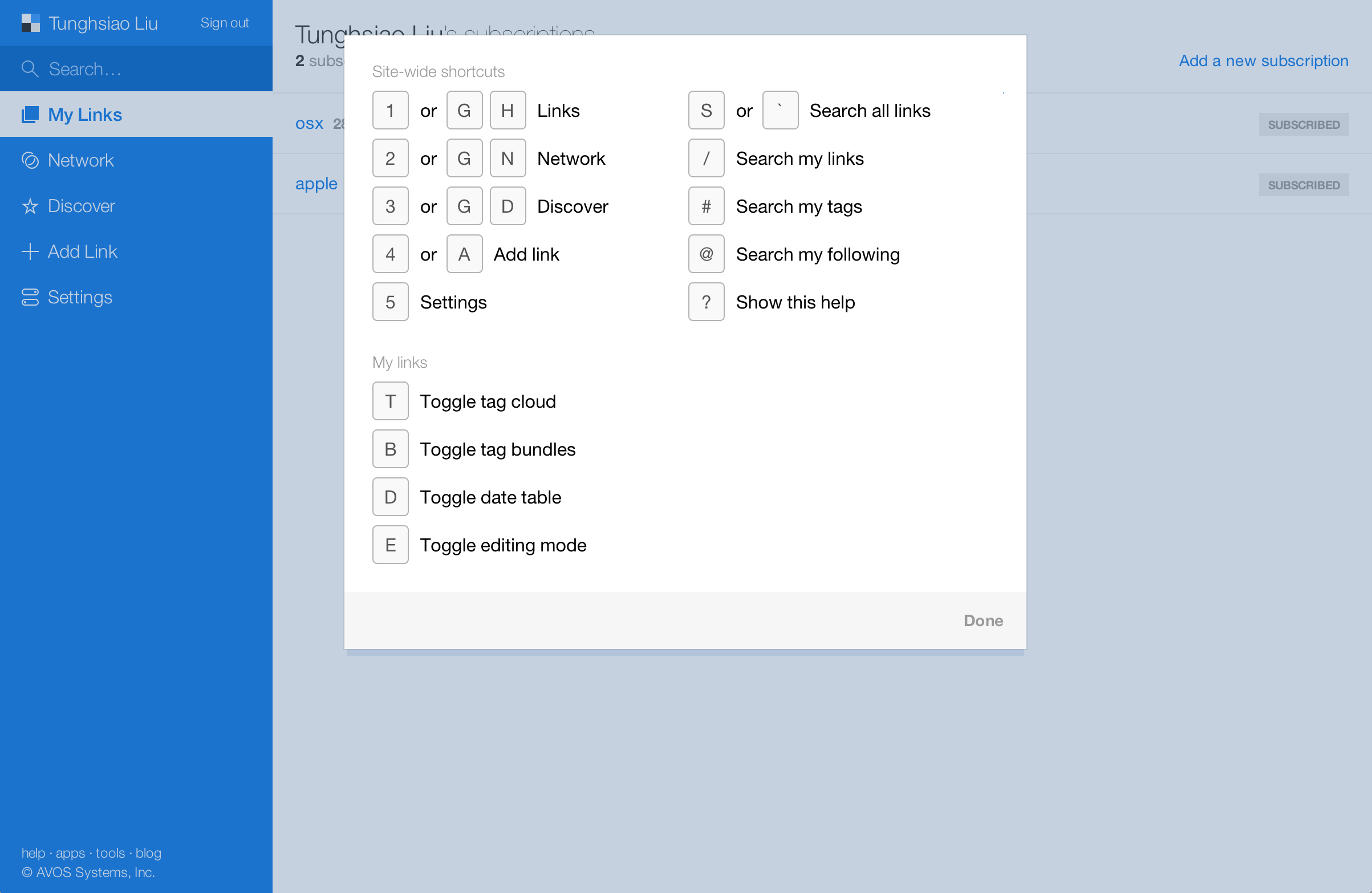 Delicious - Keyboard Shortcuts